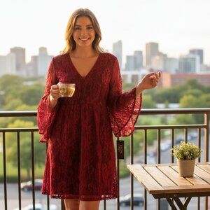 Share New VFSHOW Red Lace Black Lined Dress S